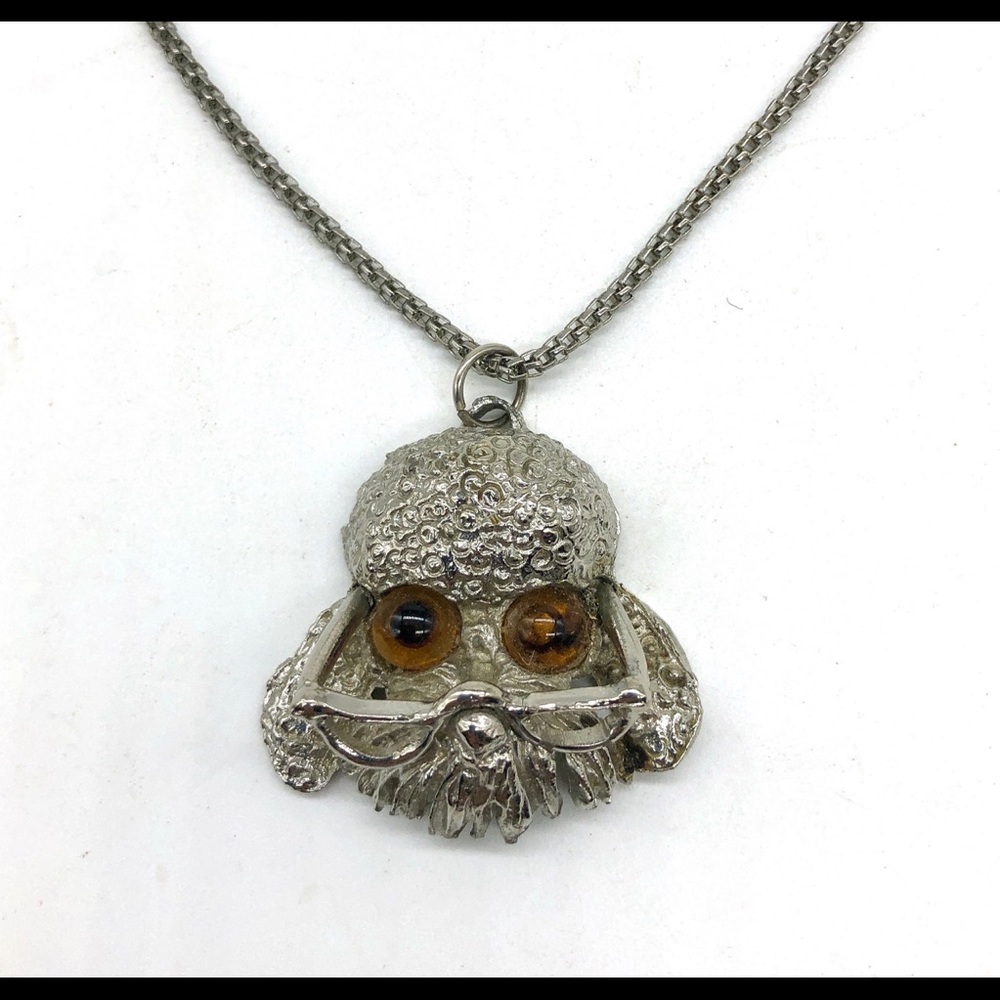 Vintage Silver Poodle Dog Necklace Rolo Link Chain
